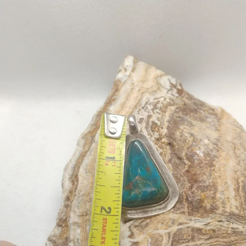 Stunning 950 Silver Blue Green Matrix Turquoise Pendant Triangle Shaped - Picture 5 of 10